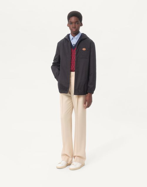 Valentino - Chaqueta De Nailon Con Capucha Y Parche Del Vlogo - Azul Marino - Hombre - Chaquetas Y Plumíferos