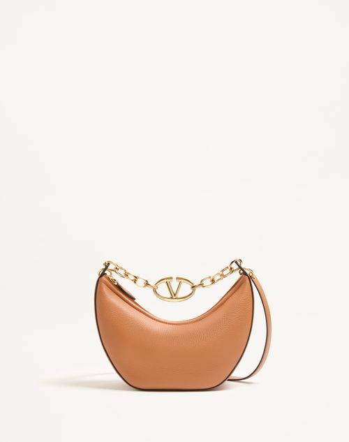 Valentino Garavani Small Vlogo Moon Hobo Bag In Grainy Calfskin With Chain Woman Almond Uni