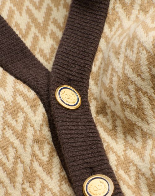 Valentino - Cardigan In Lana Con Motivo Toute La V - Beige/crema - Uomo - Maglieria
