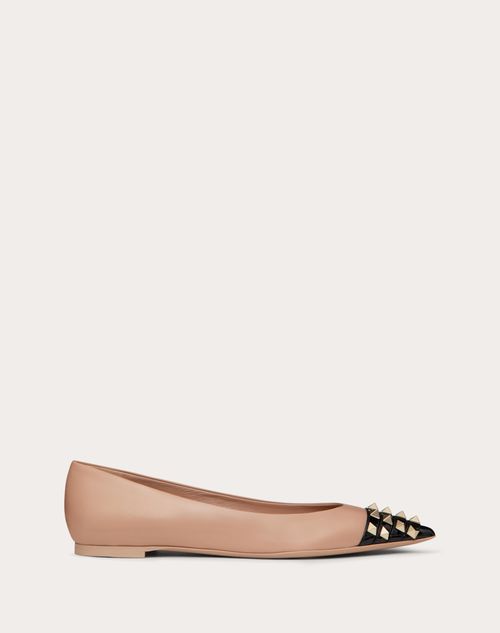 Valentino Garavani Rockstud Ballet Flat In Goatskin And Patent Leather Woman Rose Cannelle/black 40 In Brown