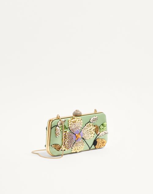 Valentino Garavani - Valentino Garavani Carry Secrets Minaudiere In Satin With Floral Embroidery - Green - Woman - Clutches