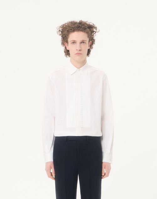 Valentino - Camicia Valentino In Popeline Di Cotone Con Plastron Plissettato E Dettagli In Pizzo - Bianco - Uomo - Camicie