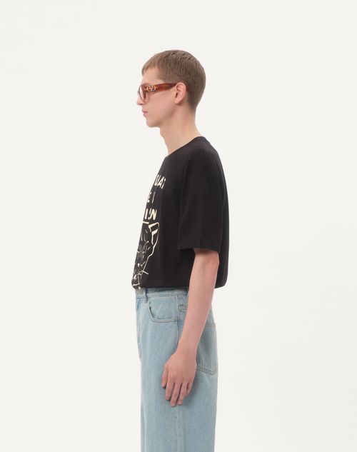 Valentino - Cotton T-shirt With Le Chat De La Maison Print - Black/butter - Man - T-shirts And Sweatshirts