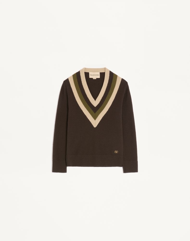 Valentino Women's Dark Fudge/Beige Wool Jumper Woman Xs