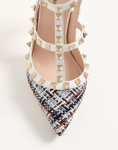 Valentino Garavani - Décolleté Rockstud In Tessuto Intrecciato 100mm - Bianco/multicolor - Donna - Décolleté