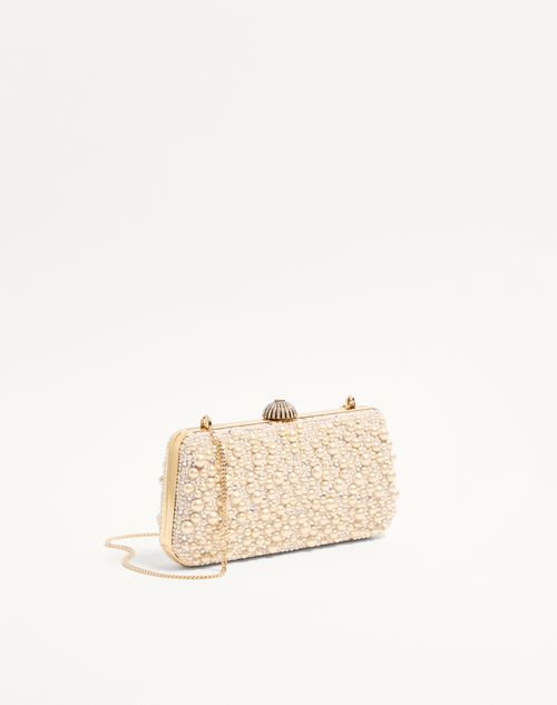 Valentino Garavani - Valentino Garavani Carry Secrets Minaudiere With Pearls And Rhinestones - Crystal/cream - Woman - Clutches