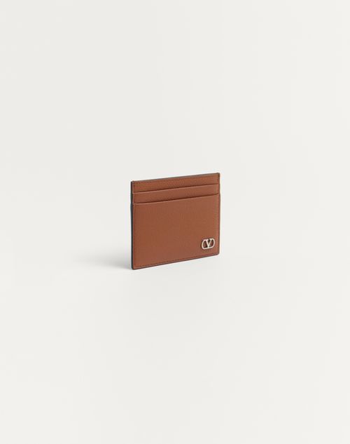 Valentino Garavani - Valentino Garavani Vlogo Signature Cardholder In Grainy Calfskin - Saddle Brown - Man - Wallets And Small Leather Goods