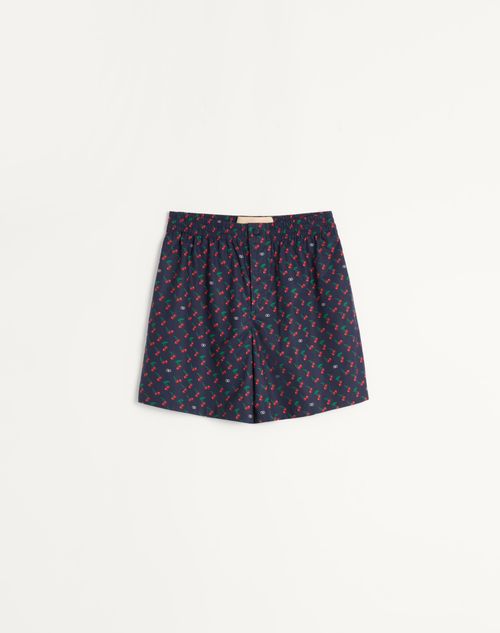 Valentino Swim Short "cherryfic" All-over Print In Blue