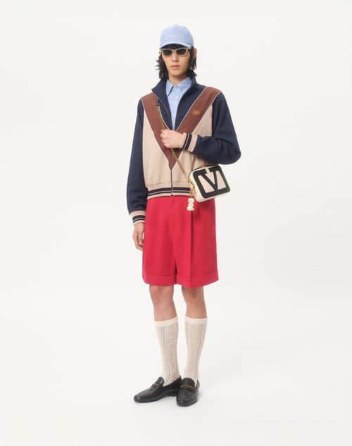 Valentino - Nylon Sweatshirt With Zip And Vlogo Patch - Blue/hazelnut/butter - Man - T-shirts And Sweatshirts