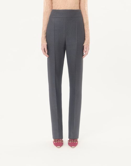 Valentino - Hose Aus Strukturierter Seidenwolle - Dunkelgrau - Frau - Hosen Und Shorts