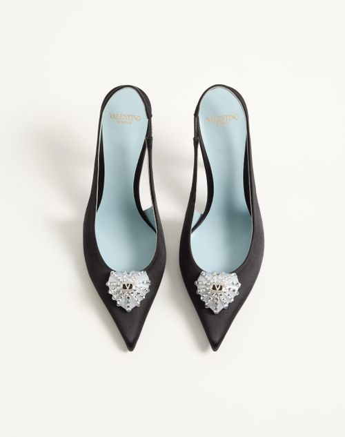 Valentino Garavani - Coeur Royal Satin Slingback Pump 100mm - Black/crystal - Woman - Pumps And Slingbacks