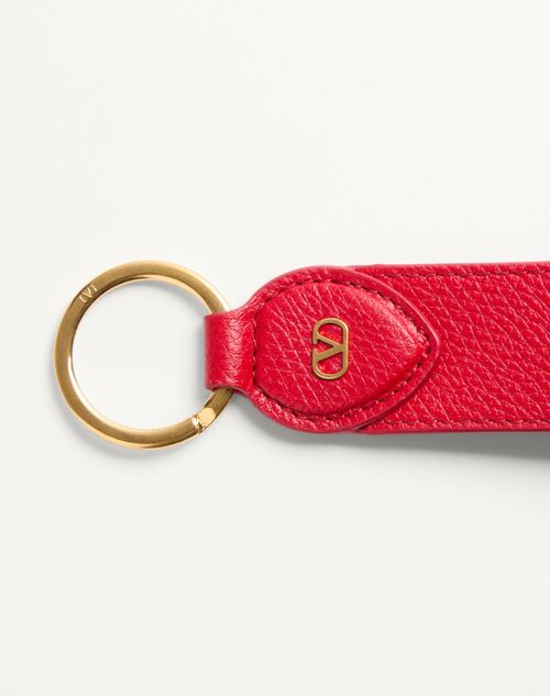 Valentino Garavani - Vlogo Signature Grainy Calfskin Key Ring - Rouge Pur - Woman - Bag Charms And Keyrings