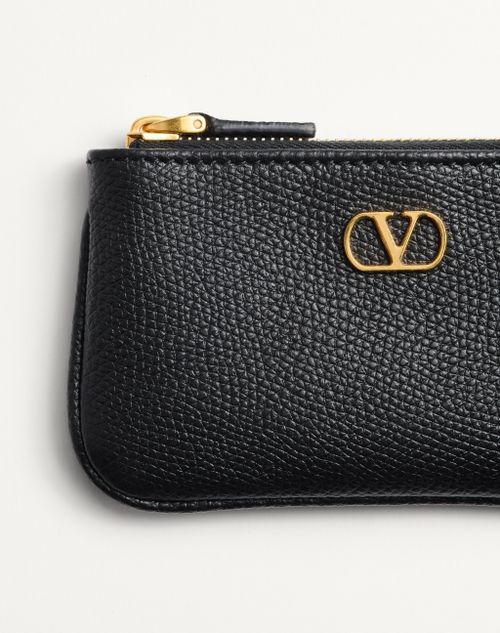 Valentino Garavani - Vlogo Signature Grainy Calfskin Key Ring - Black - Woman - Bag Charms And Keyrings