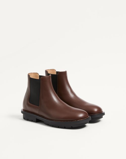 Valentino Garavani - Urbie Calfskin Ankle Boot - Bark Brown - Man - Boots