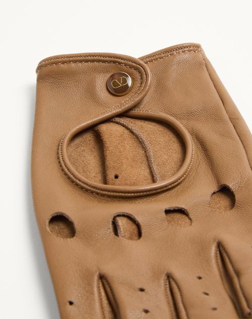 Valentino Garavani - Vlogo Signature Nappa Fingerless Gloves - Light Camel/gold - Woman - Hats And Gloves