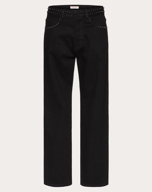Valentino - Denim Pants With Rockstud Spike - Black - Man - Denim