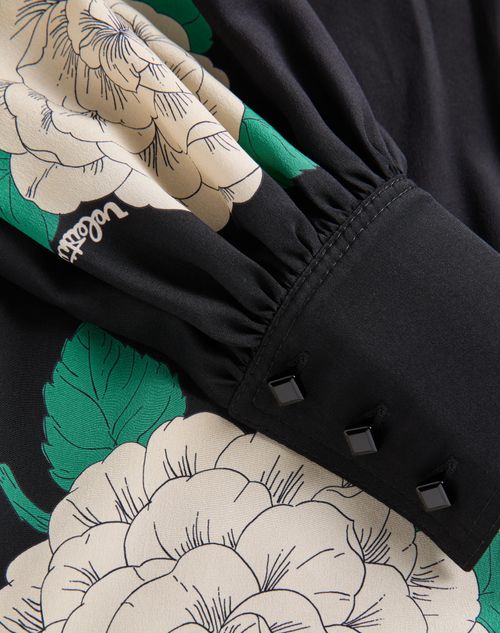 Valentino - Crepe De Chine Shirt With Apres L'hiver Print - Black/multicolor - Woman - Shirts And Tops