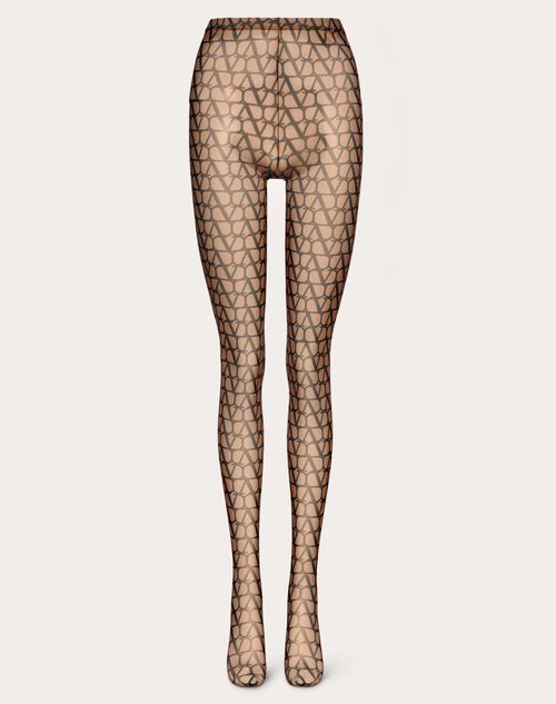 Valentino Black & Beige Iconographe Tights In Light Camel/black