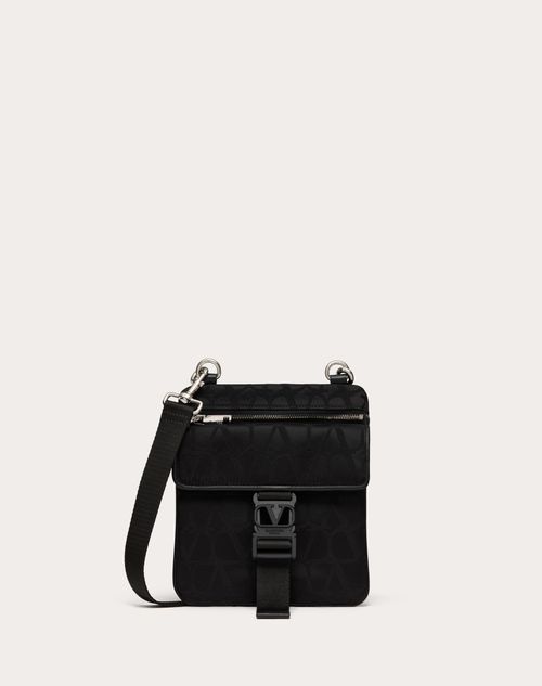 Shop Valentino Garavani Toile Iconographe Shoulder Bag In Technical Fabric With Leather Details In ブラック
