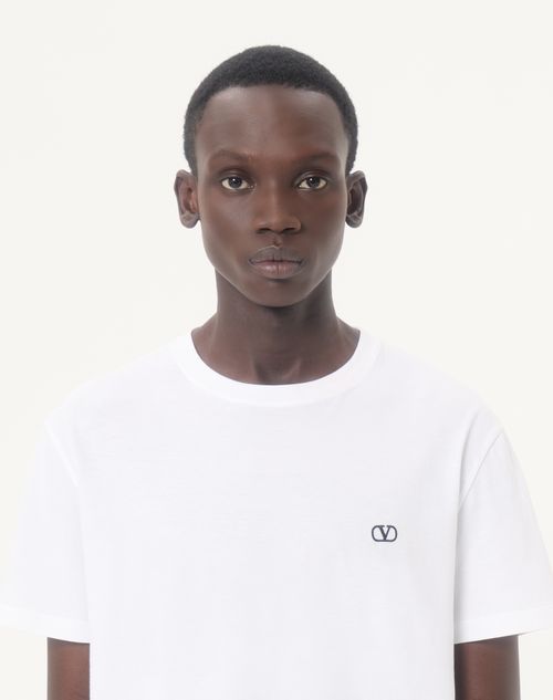 Valentino - Valentino Cotton T-shirt With Vlogo Embroidery - White - Man - T-shirts And Sweatshirts