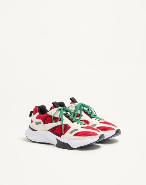 Valentino Garavani - Sneaker Demivee In Tessuto Mesh Con Riporti In Suede - Bianco/rosso - Uomo - Sneakers