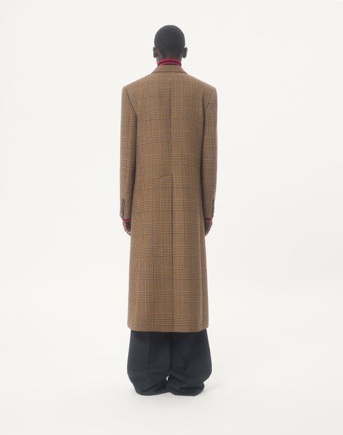 Valentino - Valentino Double-breasted Wool Coat With Glen Plaid Pattern - Camel/black - Man - Coats And Blazers
