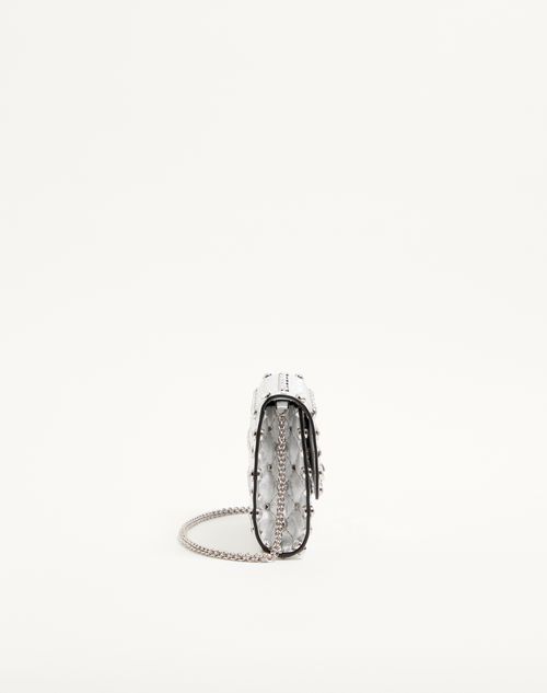 Valentino Garavani - Valentino Garavani Rockstud Spike Shoulder Bag In Laminated Nappa Leather With Cabochon Stones - Silver/crystal - Woman - Clutches