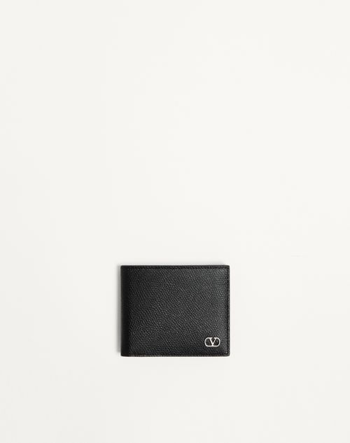 Valentino Garavani - Valentino Garavani Vlogo Signature Grainy Calfskin Wallet - Black - Man - Wallets And Small Leather Goods