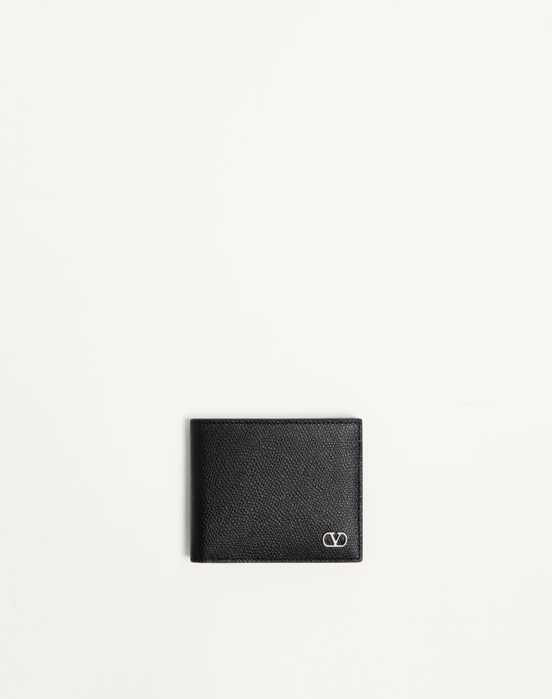 Valentino Garavani Men's Black Vlogo Signature Grainy Calfskin Wallet Man Uni