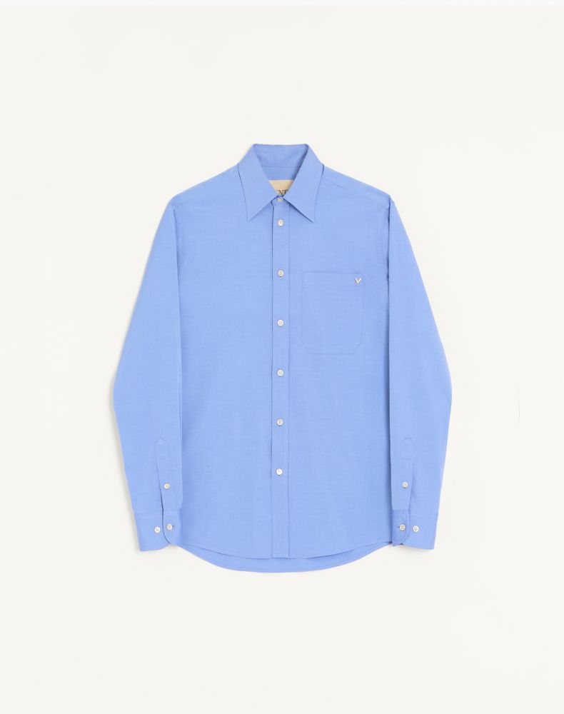 Valentino Men's Light Blue Oxford Cotton Shirt With Vgold Man 44