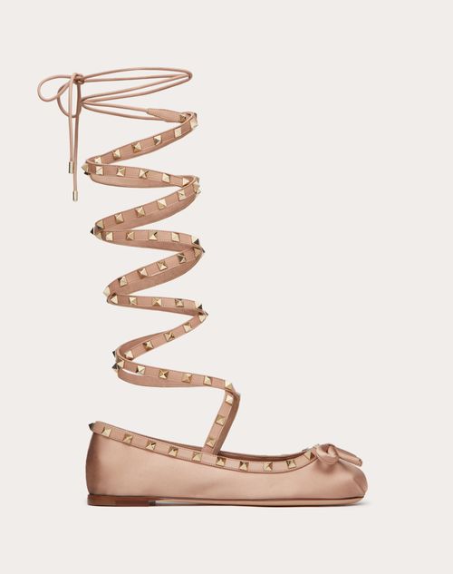 Valentino Rockstud Ankle-strap Ballerina Flats In Rose Cannelle