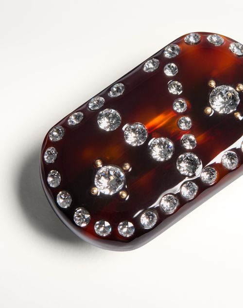 Valentino Garavani - Vlogo Signature Hair Clip In Resin, Metal And Crystals - Tartaruga/gold/crystal - Woman - Hair Accessories