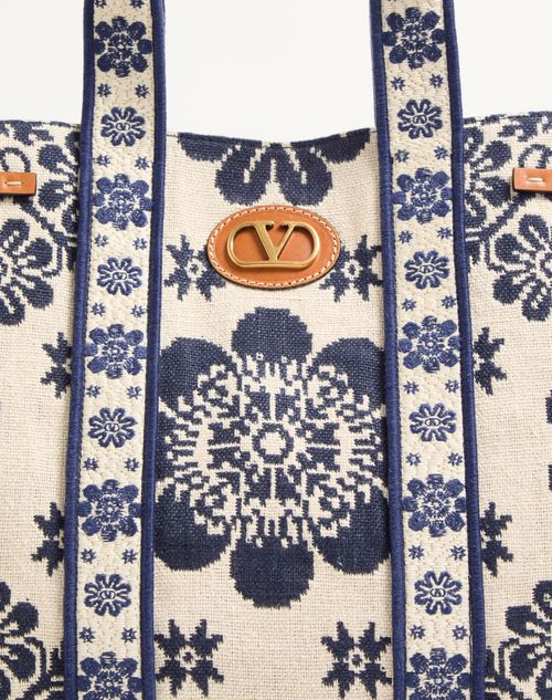 Valentino Garavani - Bolso De Mano Valentino Garavani Antibes De Jacquard - Marfil/azul Marino/natural - Mujer - Bolsos Shopping