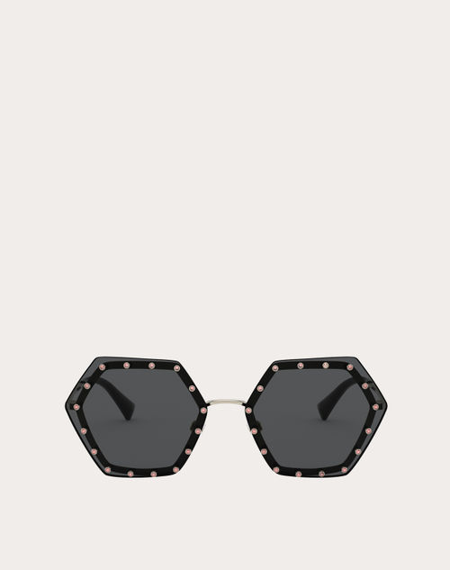 Valentino - Hexagonal Metal Frame With Crystal Studs - Grey - Woman - Eyewear