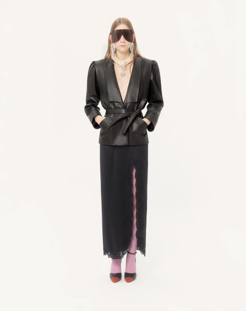 Valentino - Jupe Longue En Crêpe Satin Avec Dentelle - Noir - Femme - Jupes