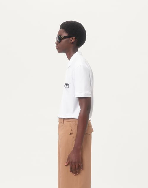 Valentino - Cotton Piqué Polo Shirt With Vlogo Signature Patch - White - Man - T-shirts And Sweatshirts