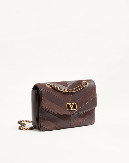 Valentino Garavani - Borsa Media Con Catena Valentino Garavani Djuna In Suede E Nappa Motivo Chevron - Ebano - Donna - Borse A Spalla