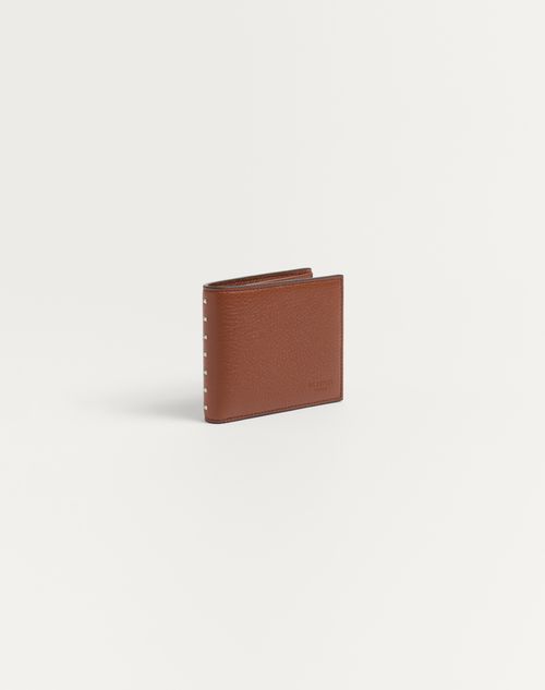 Valentino Garavani - Rockstud Wallet In Grainy Calfskin - Saddle Brown - Man - Wallets And Small Leather Goods
