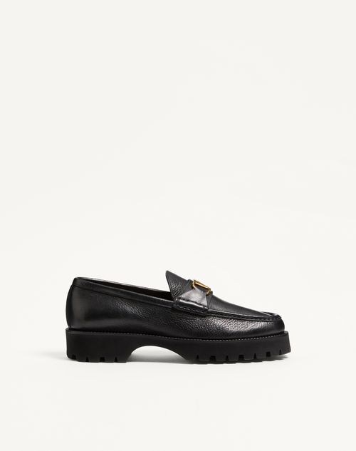 Valentino Garavani - Vlogo Signature Buffalo Loafer - Black - Man - Loafers And Driver