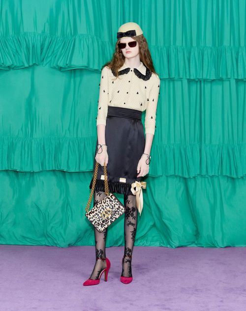 Valentino - Embroidered Cotton Cardigan - Birch/black - Woman - Knitwear