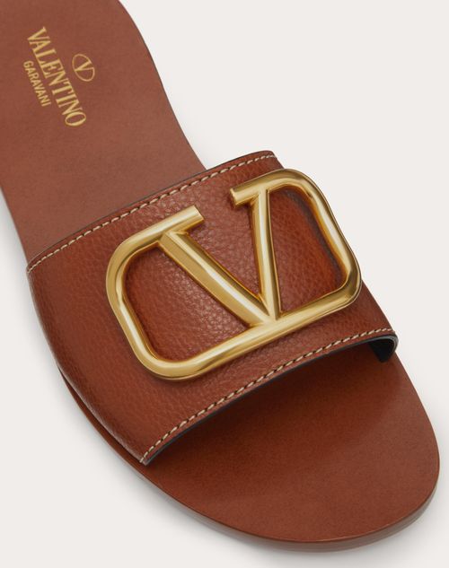 Valentino Garavani - Claquettes Vlogo Signature En Cuir De Vachette Grainé Avec Accessoire - Cuir - Femme - Chaussures