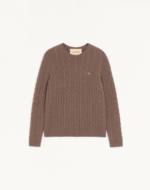 Valentino - Valentino Cashmere Cable-knit Pullover With Vlogo - Brown - Man - Knitwear
