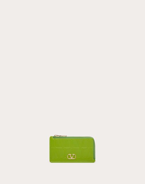 Valentino Garavani Leather Toile Iconographe Calfskin Cardholder With Zip Woman C In Green