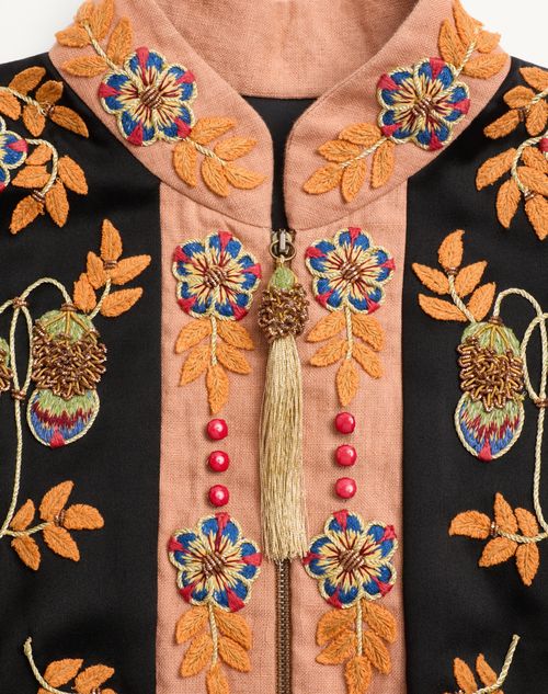 Valentino - Short Dress In Embroidered Washed Double Duchesse - Black/multicolour - Woman - Dresses