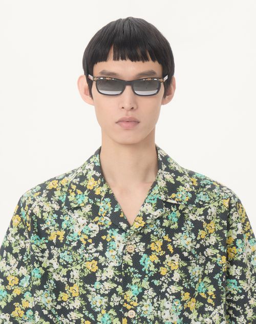 Valentino - Valentino Cotton Poplin Bowling Shirt With Papier Floral Print - Black/multicolor - Man - Shirts