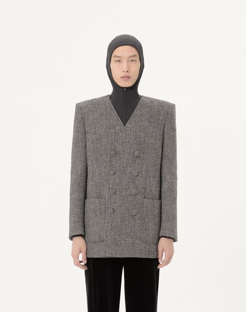 Valentino - Veste Croisée Valentino En Laine Bouclée Mélangée - Gris - Homme - Manteaux Et Blazers