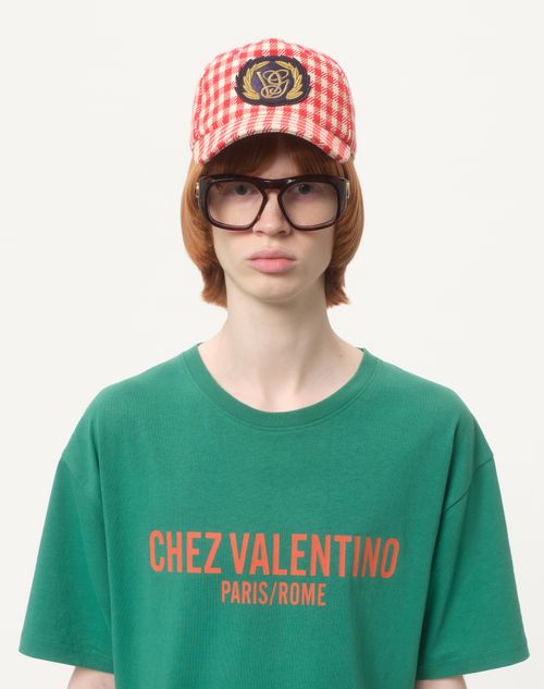 Valentino - Cotton T-shirt With Chez Valentino Print - Green - Man - T-shirts And Sweatshirts