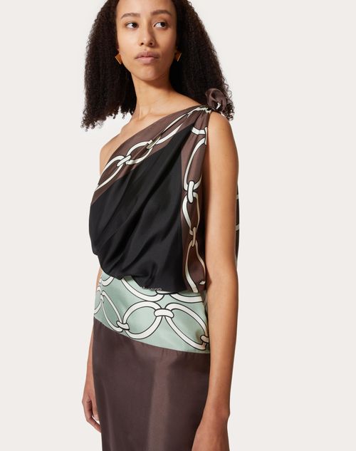 Valentino - ヴァレンティノ チェーン 1967 フーラードプリント ツイル ミディドレス - ブラウン/ブラック/アクアマリン - ウィメンズ - ドレス