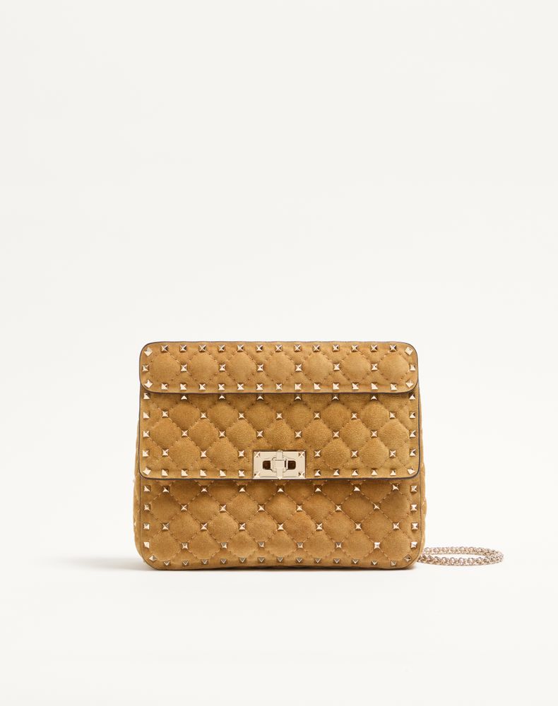 Valentino Garavani Women's Havana Beige Rockstud Spike Medium Suede Bag Woman Uni