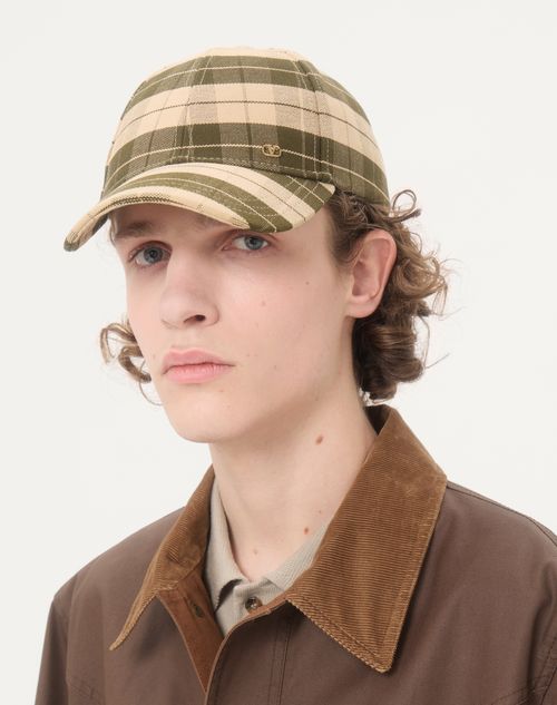 Valentino Garavani - Valentino Garavani Vlogo Signature Baseball Cap In Check Fabric - Green/beige - Man - Hats And Gloves